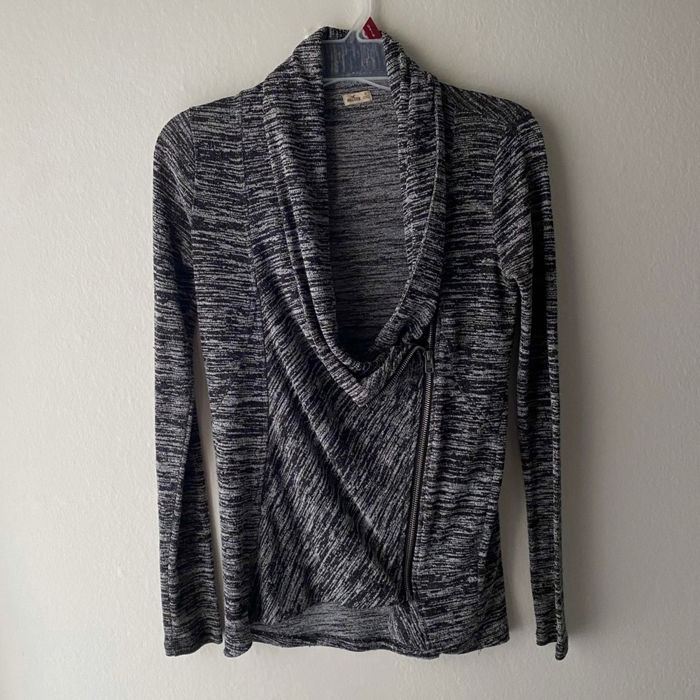 Heather Grey Faux Cowl Neck Cardigan